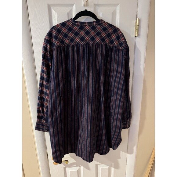 Lands' End Flannel Sz 1X A-Line Tunic Top Tartan Sides Pockets Plaid Cotton - Picture 3 of 7